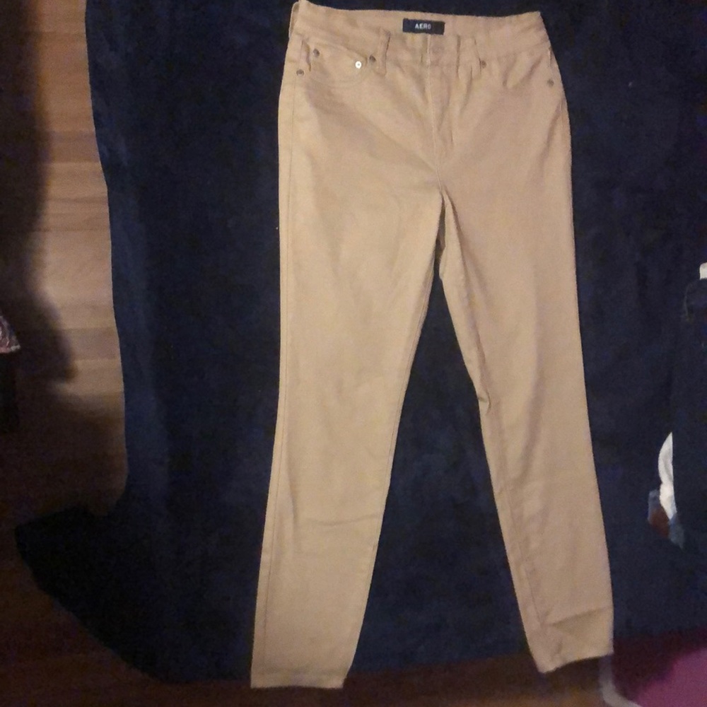 tan, new, stretchy, straight leg & soft, high rise